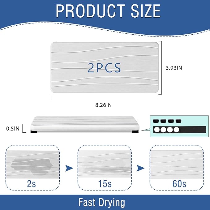 2PCS Water Absorbing Stone Tray, Fast Drying Stone Sink Tray, Water Absorbent Diatomite Trays, Stones Soap Trays, Diatomite Coasters for Kitchen Sink Bathroom Counter, Hand Soap Dish & Holders