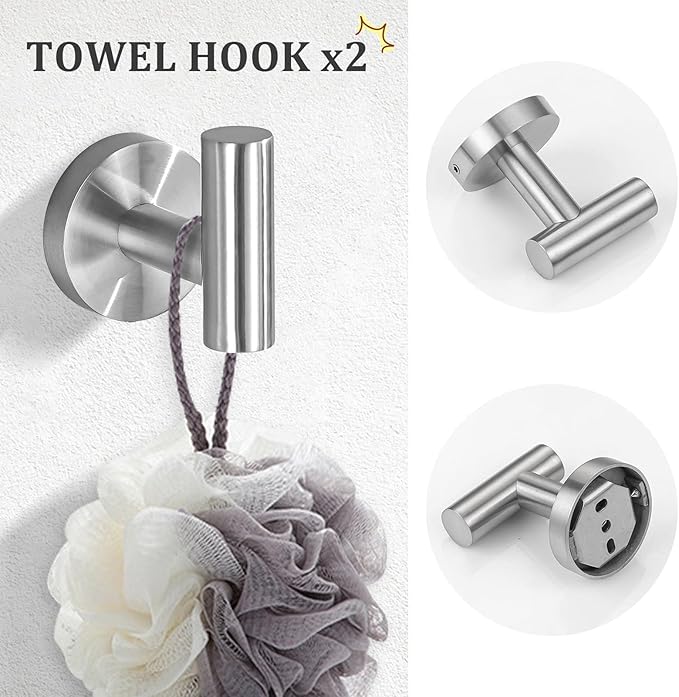 TURS Brushed Nickel 5-Piece Bathroom Hardware Set Towel Bar Set SUS304 Stainless Steel Towel Racks for Bathroom Wall Mounted, 23.6-Inch