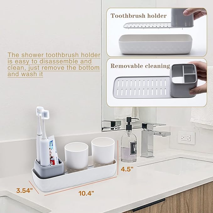 Ayswupt Toothbrush Holders for Bathrooms,Kids Electric Toothbrush Holder with 2 Cups Set,White Tooth Brush Toothpaste Caddy Storage,Small Bathroom Countertop Organizer Stand for Men Farmhouse Family