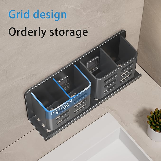 Aluminum Toothbrush Holder Self-Adhesive Hanging Bracket Shower Toothbrush Razor Holder Suitable for Toothbrush, Toothpaste, Razor and Comb etc Bathroom Storage