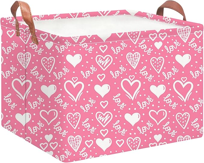NTAOHAMPER Children's Day Gifts Love Heart Fabric Storage Basket Empty with Handles, Books Box, Baby Shower Baptism Lovely Storage24L(Lovely Heart)