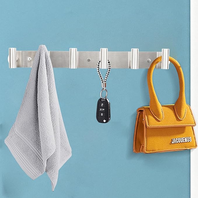Coat Hook Rack, Wall Mounted Coat Rack with 6 Hooks, Heavy Duty Towel Hook Rack Wall Hooks for Hanging Coat Jacket, Stainless Steel Coat Hanger for Bathroom Entryway Mudroom(Brushed Nickel)