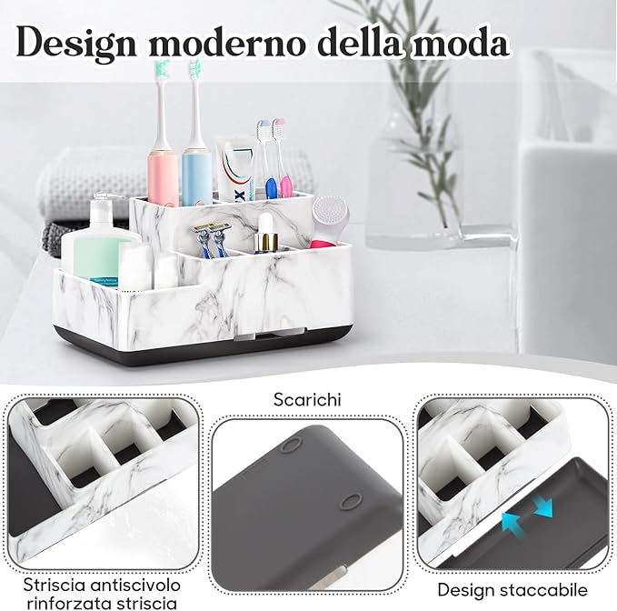 Toothbrush Holder,Bathroom Organizer Countertop, 5 Compartments Multifunctional Storage for Cosmetic, Makeup, Office Stationery Pencil,Toothpaste, Toothbrush,Ideal Gift for Home, Office