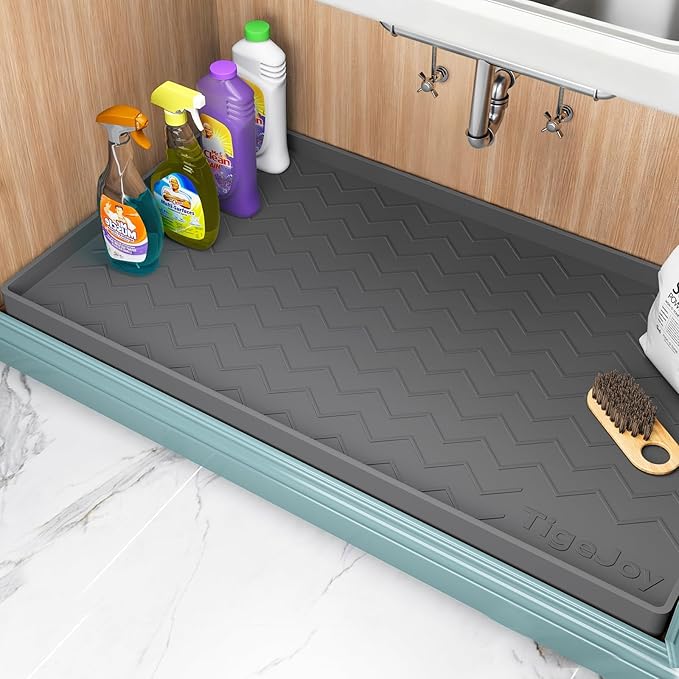 TigeJoy 31" x 22" Under Sink Mats for Kitchen Waterproof, Leak-Proof Silicone Mat Sink Protector and Cabinet Liner, Kitchen Essentials Organizer and Storage, Boot or Shoe Tray, Pet Feeding Mat