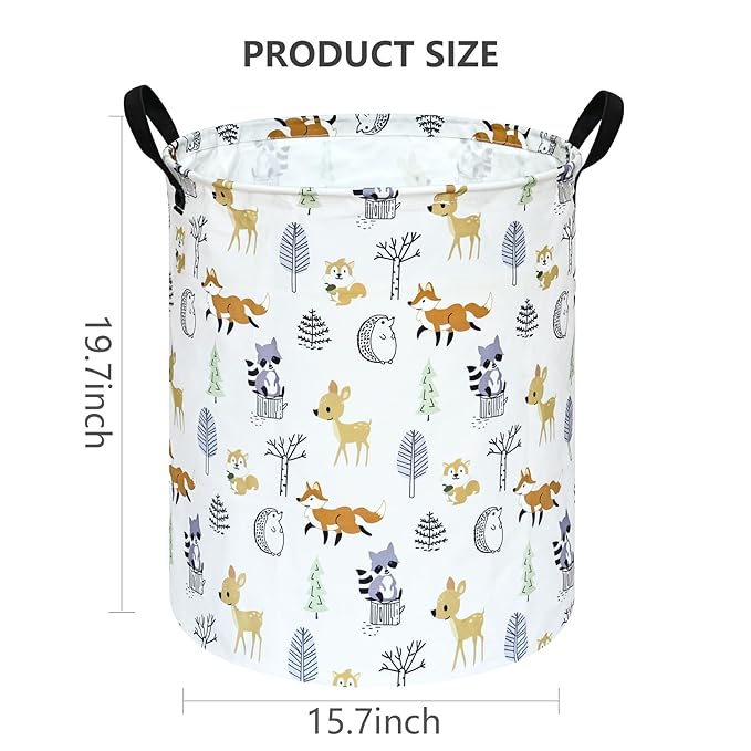 19.7 Inch Round Laundry Hamper Cute Animal Pattern Laundry Basket Fabric Storage Hamper Organization Bin, Toy Box,Gift Basket with Handles for Room