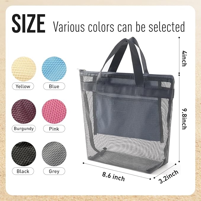 Mesh Shower Caddy, Portable Shower Bag, Quick-Dry Hanging Caddy Bath Organizer with Zipper, Toiletry Bag Essentials for Camping Travel College Dorm Room Gym (Grey)
