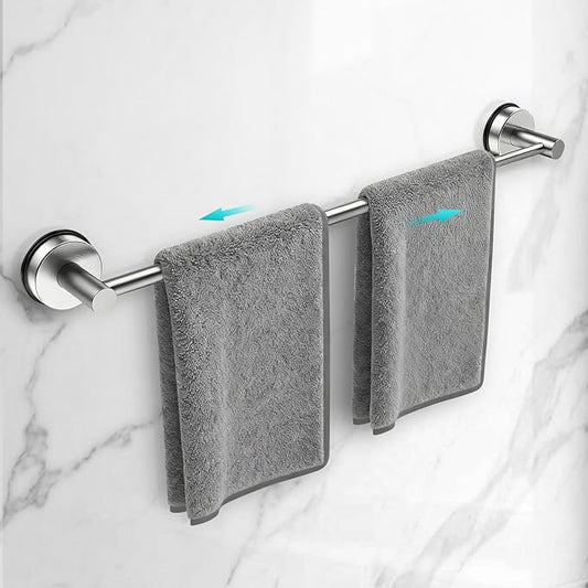 Adjustable Suction Cup Towel Bar for Bathroom Wall,14.6Inch~24 Inch Towel Racks for Bathroom,Stainless Steel Bath Towel Holder for Shower(Brushed Silver)