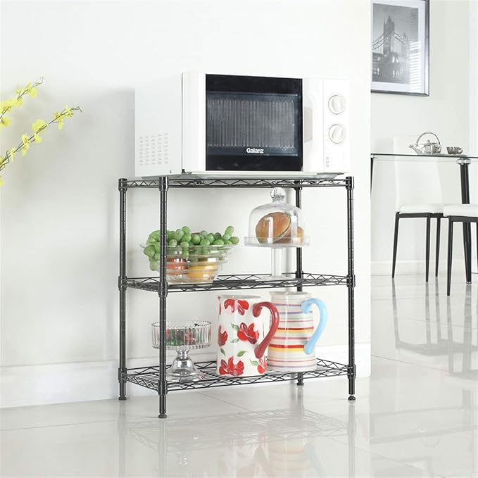 3-Shelf Storage Shelving Unit,Concise Carbon Steel & PP Organizer Wire Rack for Garage, Bathroom, Kitchen (Black)