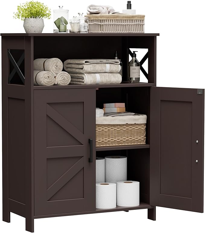 Homhedy Farmhouse Bathroom Storage Cabinet with 2 Doors, Toilet Paper Cabinet with Adjustable Shelves, Small Bathroom Cabinet for Kitchen/Laundry/Living Room, 11.8 x 23.6 x 31.5 Inches, Brown