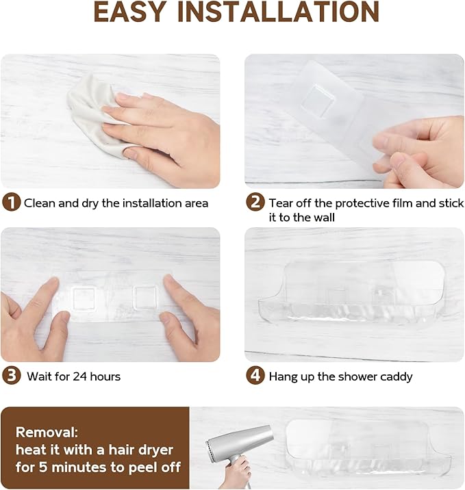 Acrylic Shower Shelves 2 Pack, Adhesive Clear Bathroom Shelf, Plastic Shower Caddy with Self Adhesive Tape, No Drilling, Wall Mounted Shower Organizer for Bathroom Storage & Kitchen