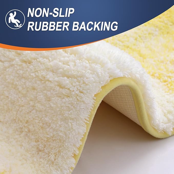 OLANLY Bathroom Rug Set 2 Piece, Soft Absorbent Microfiber Bath Mats and U-Shaped Contour Toilet Rug, Non-Slip, Machine Wash Dry, Plush Shaggy Bath Mats for Bathroom (30"x20"+24"x20", Yellow)
