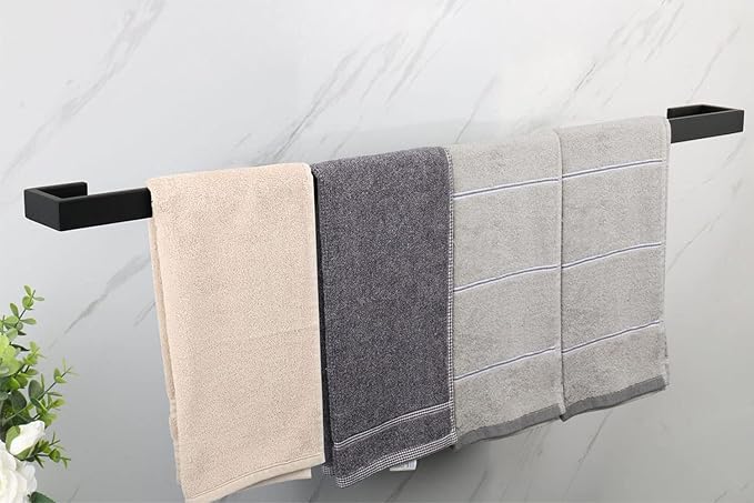 TocTen Bath Towel Rack - Square Base Thicken SUS304 Stainless Steel Towel Bar for Bathroom, Bathroom Bar Accessories Towel Rod Heavy Duty Wall Mounted Towel Holder (Matte Black, 36 Inch)
