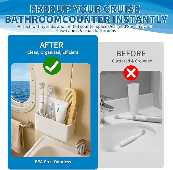 Magnetic Toothbrush Holder for Cruise Ships, Wall-Mounted Bathroom Organizer, Compact Travel Accessories, Cruise Essentials 2025&2026