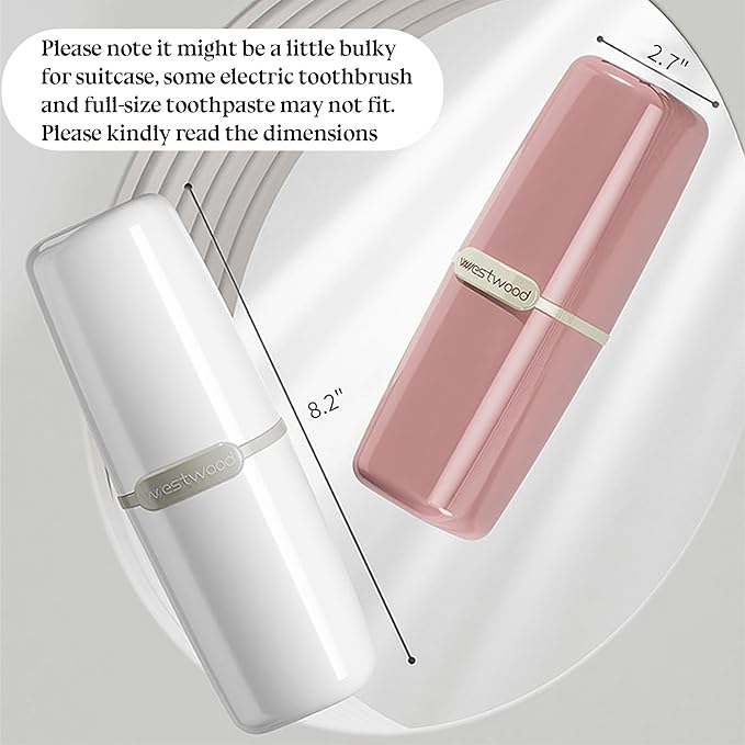 HyJeryty Simple Pink Toothbrush Travel Case, Portable Travel Toothbrush & Toothpaste Holder Cover Organizer Container with Mouthwash Cup for School, Camping, Business Trip, Bathroom Storage