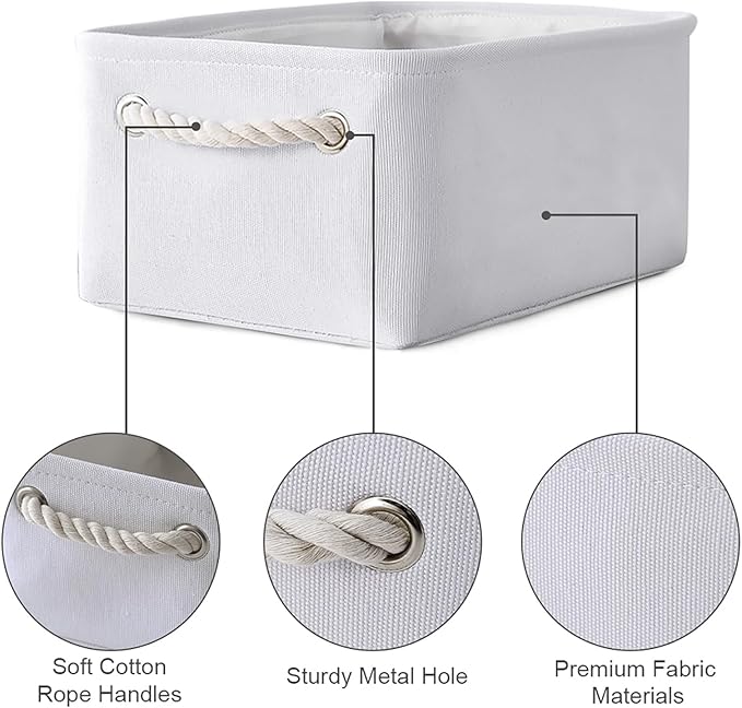 TheWarmHome Storage Basket for Organizing - Small 6 Pack 11.8x7.8x5.2 inch Gifts for Empty with Rope, Fabric Storage Cubes for Decorative Cloth Dog Livehome (White)