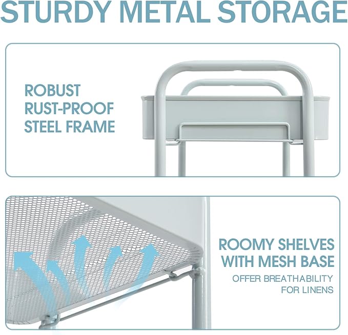TOOLF 3-Tier Rolling Cart - Metal Utility Storage Organizer with Lockable Wheels, 33 lbs Per Shelf, Tool-Free 5-Min Assembly, for Kitchen Bathroom Office Nursery Craft Room, Green
