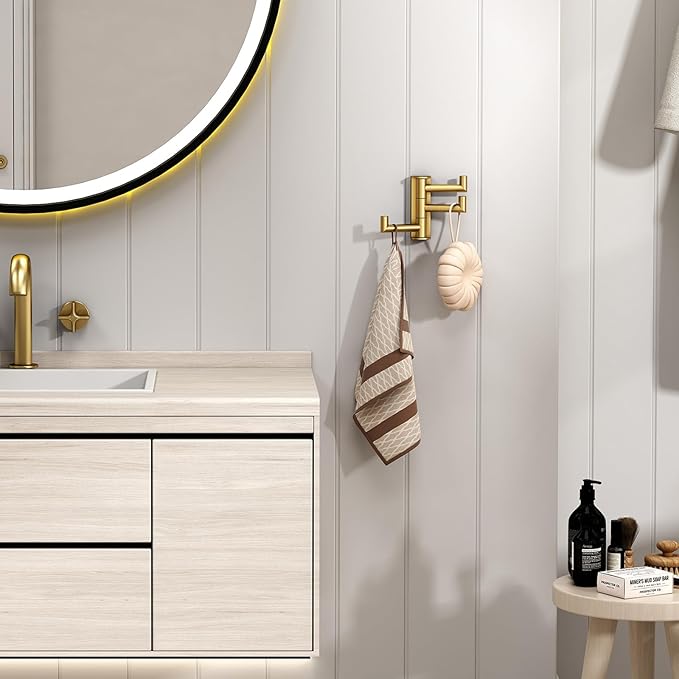 Angle Simple 3 Arms Towel Hook Brushed Dark Gold, 304 Stainless Steel Swivel Triple Towel Holder, Folding Bathroom Hook, Wall Mount