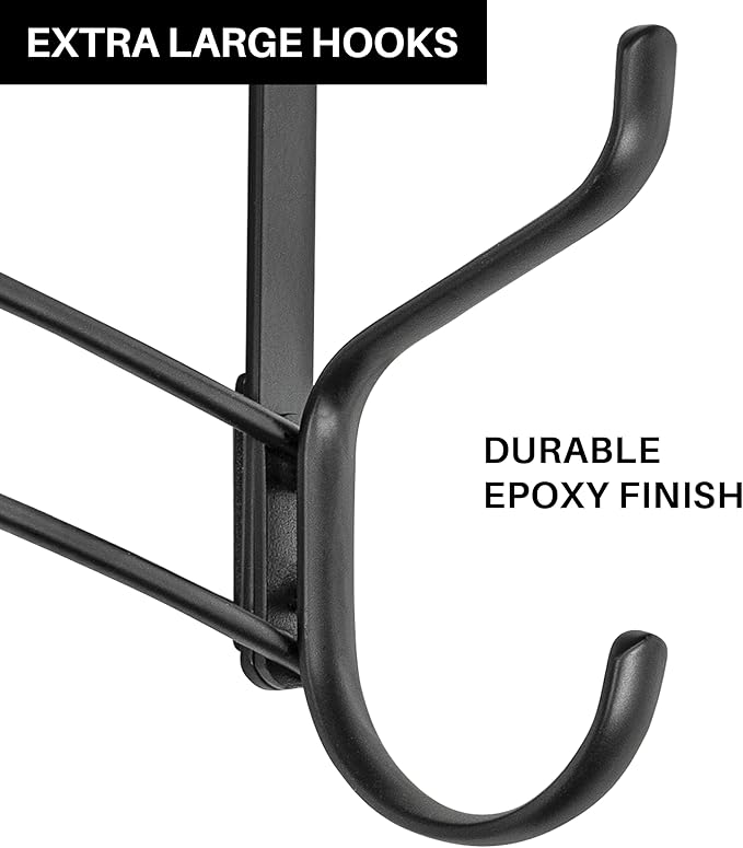 LYNK Professional® Home™ Over the Door Hooks - 18 Hook – Over the Door Coat Rack - Over the Door Hanger - Hanging Towels or Clothes - Bathroom, Bedroom, Laundry Room - Lifetime Ltd. Warranty, Black