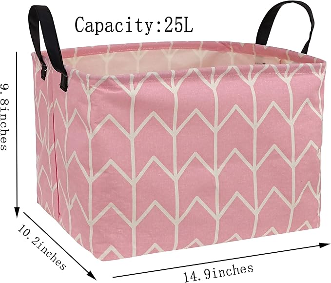 Baby Storage Basket Nursery Box Laundry Hamper Organization Bins for Toys and Clothes with Handles (Pink)