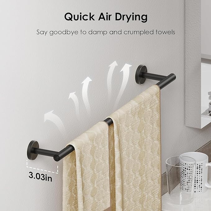FORIOUS Bathroom Hardware Accessories Set, SUS304 Stainless Steel Towel Bar Set, Modern Towel Racks Holder for Bathroom, Toilet Paper Holder Wall Mounted 8 Pieces(24" Bar, Matte Black, 2 Pack)