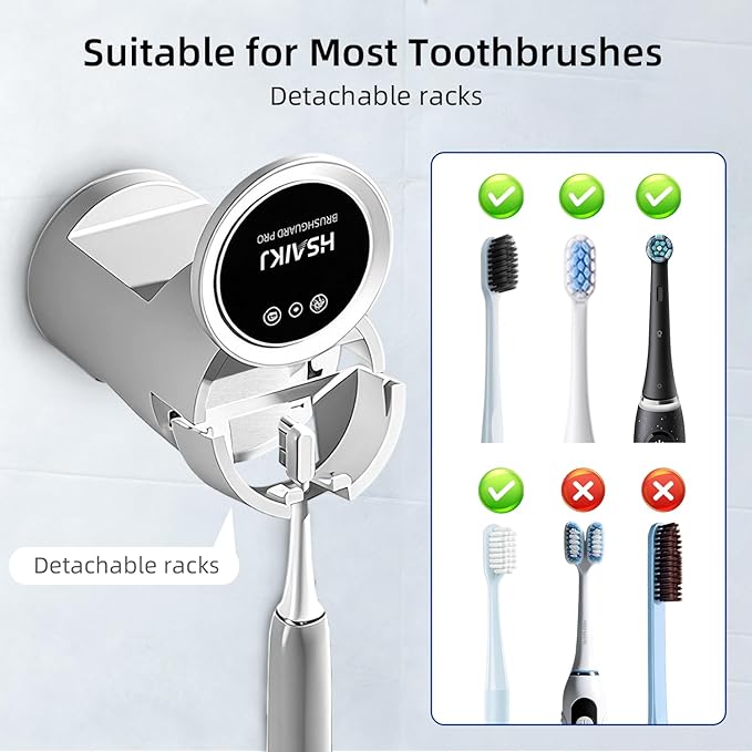 Wall Mounted Toothbrush Holder, 3-in-1 Electric Toothbrush Organizer for Personal Use, Smart Sensor Lid, Fast Air Drying, Compact with Magnetic Cup (White)