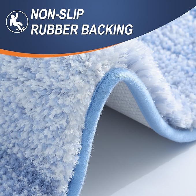 OLANLY Bathroom Rug Set 2 Piece, Soft Absorbent Microfiber Bath Rug Set, Non-Slip, Machine Wash Dry, Plush Shaggy Bath Mats for Bathroom (47"x20"+24"x16", Light Blue)