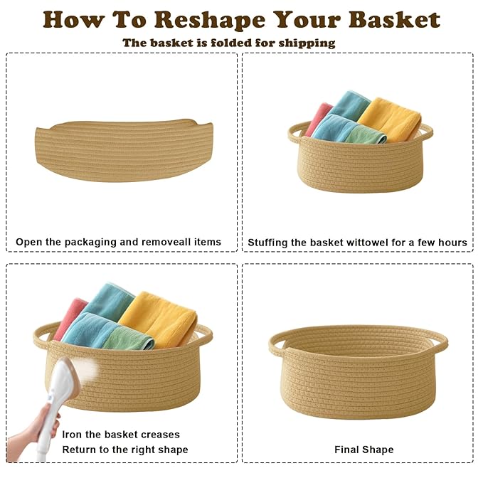 Small Woven Rope Basket-Empty Gifts Basket with Bag and Ribbons,Cute Handle Organizer Box for Birthday/Baby Shower, Toy Storage, Nursery Organizing & Shelf Decor(Jute&Mixed Brown)