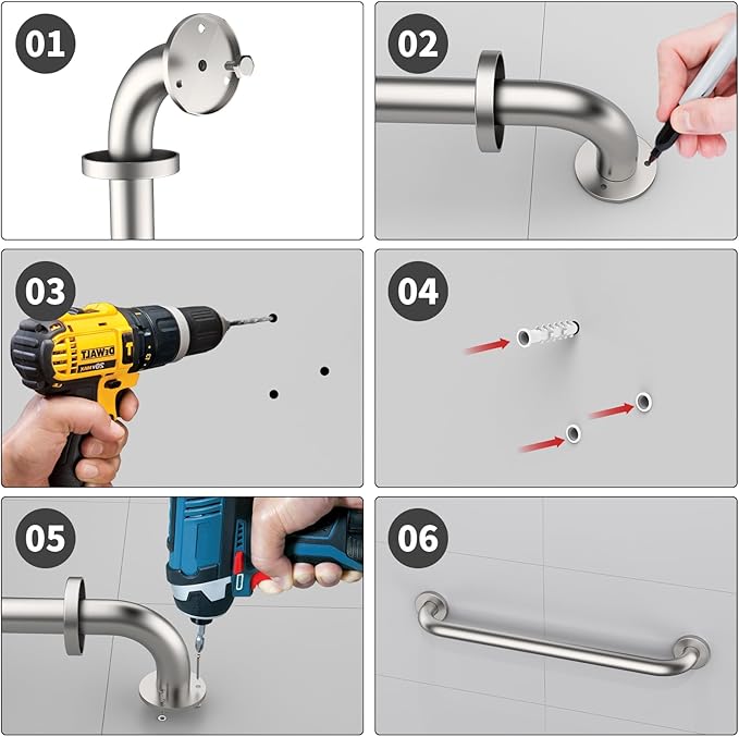 2 Pack 24 Inch Shower Grab Bar, ZUEXT Satin Brushed Nickel Stainless Steel Bathroom Grab Bar, Shower Balance Bar,Safety Hand Rail Support,Handicap Elderly Senior Assist Bath Handle(1.25" Diameter)