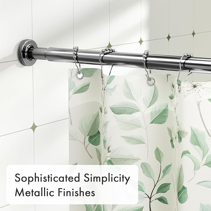 AmazerBath Spring Tension Shower Curtain Rod, 31-46.5 Inches Heavy Duty Tension Rod Rust Proof Bathroom Curtain Rod, Adjustable No Drill Easy Segmented Installation, Chrome
