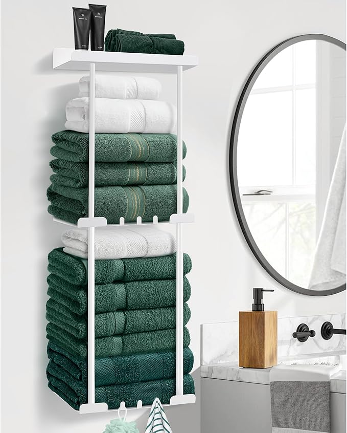 Hommtina Towel Rack Towel Storage for Bathroom,Towel Holder for Bathroom Wall Towels Organizer (White)