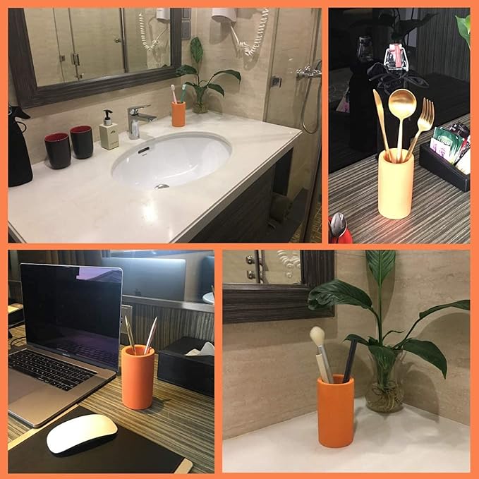 Organic Diatomite Toothbrush Toothpaste Makeup Brushes Razors Holder Bathroom Countertop Organizer Stand Cup Organizer (Orange)