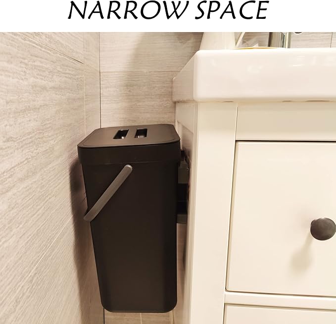 stonespace Under Sink Trash Can，Kitchen Compost Bin, Diaper Pail, 3.2 Gallon/12L Hanging Garbage Can for Baby Crib/Bathroom/Cupboard, Plastic Food Waste Bin,1 Pack Black
