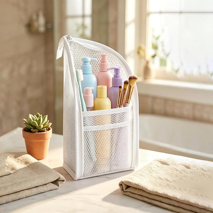Standing Toiletry Bag, Lightweight Portable Travel Toiletry Bag, EVA Foldable Thickened Clear Hanging Makeup Bag, Breathable Cosmetic Organizer for Travel & Bathroom (white)