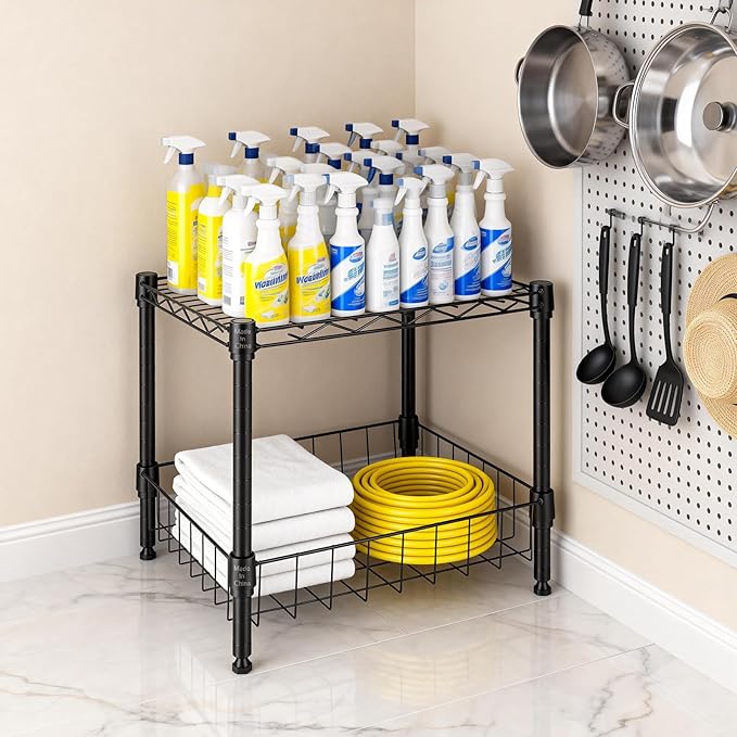 2-Wire Shelving Unit, Multi-Tier Stackable Metal Storage Shelves, Versatile Utility Shelves & Wire Rack for Garage Shelving, Pantry Shelves, Office, Living Room, Garage,Black