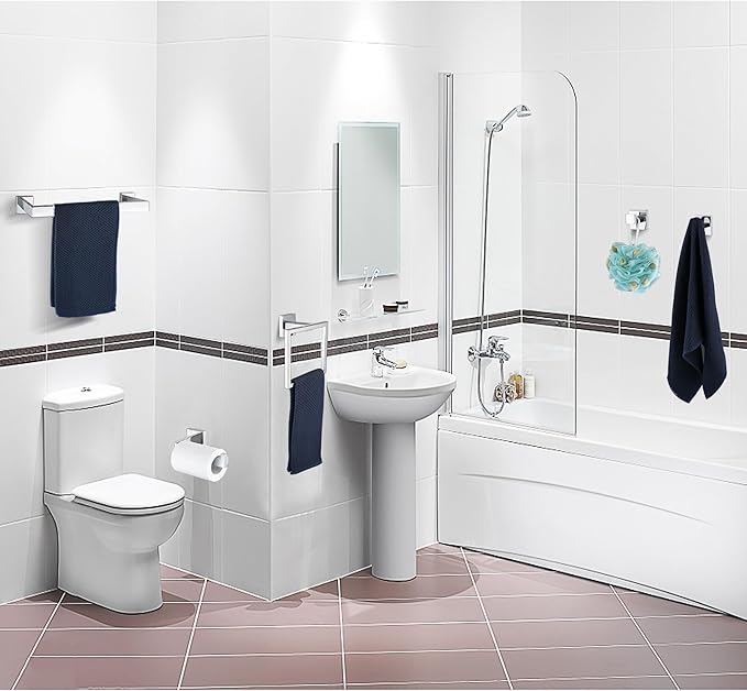 10 Pieces Bathroom Hardware Accessories Set Polished Chrome, Bathroom Towel Rack Set SUS304 Stainless Steel, Square Bath Towel bar Set Heavy Duty, Wall Mounted