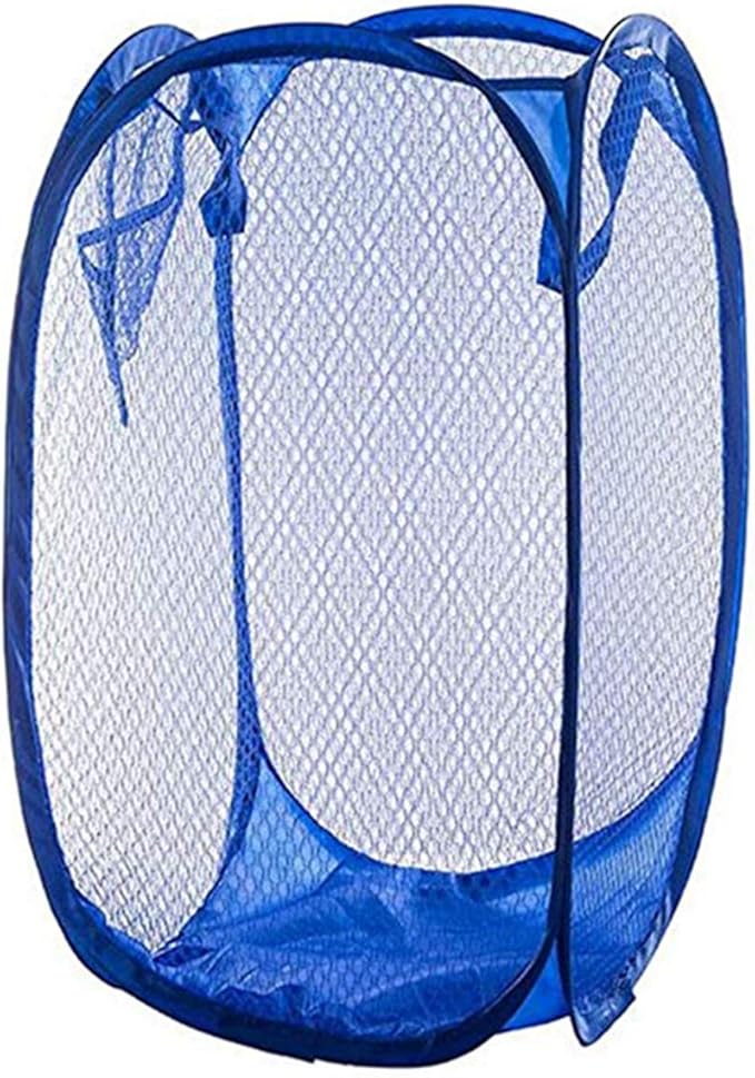 Larger Space Saving Laundry Basket Portable Hanging Clothes Hampers With Pocket For Organization Storage Laundry Dolls Balls Blue