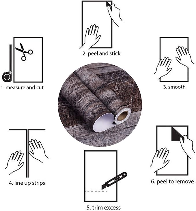 WENMER 17.71" x 197" Grey Wood Peel and Stick Wallpaper - Shiplap Self Adhesive Wood Plank for Countertop, Cabinet, Shelf, Drawer, Wall, Door