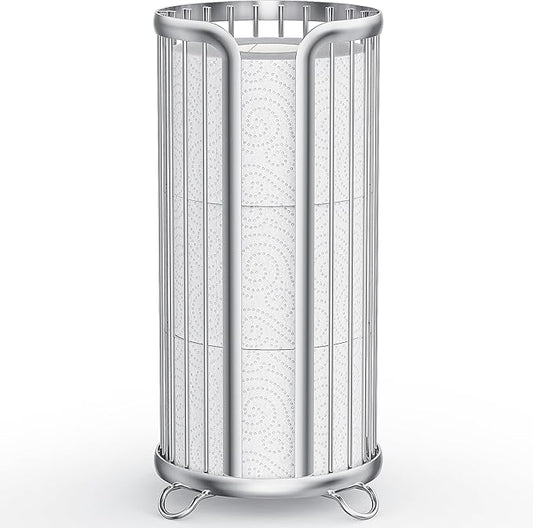 Toilet Paper Holder Stand, Freestanding Toilet Tissue Organizer, Minimalistic Storage Solution, Reserve Mega Rolls-Silver
