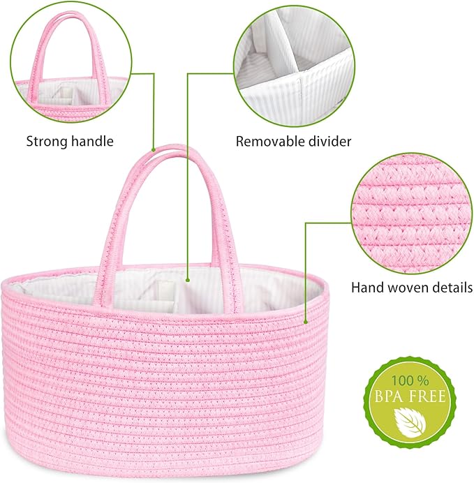 ABenkle Diaper Caddy Organizer, Boho Rustic Cotton Rope Nursery Baby Basket, Changing Table Organizer for Baby Diaper Storage and Baby Shower