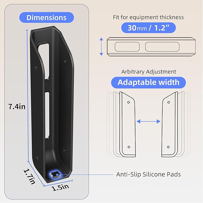 ELETIUO Wall-Mounted Scale Holder with Adhesive &Screws -Fits Most Digital Scales (Up to 1.2"/30mm Thick),Anti-Slip Silicone Pads,Space-Saving Bathroom/Bedroom Organizer-Easy to Install, Black