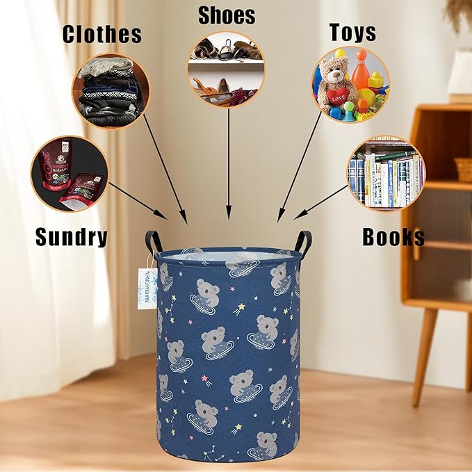 Laundry Basket Canvas Fabric Collapsible Organizer Basket for Storage Bin Toy Bins Gift Baskets Bedroom Clothes Children Nursery Hamper (Space Koala)