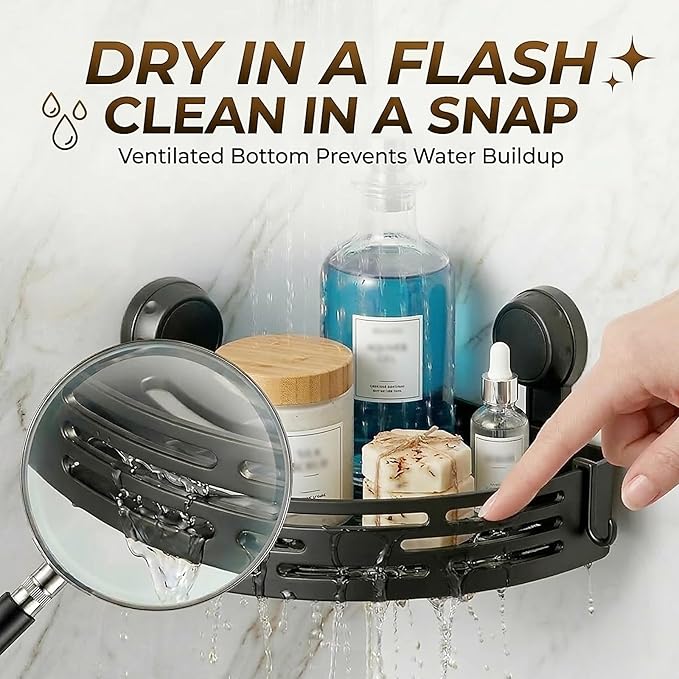 Corner Shower Caddy Suction Cup No Drilling, 3 PCS Removable Corner Shower Shelves, Bathroom Organizers and Storage, Shower Caddy Corner Storage Rack with Towel Hooks, Black