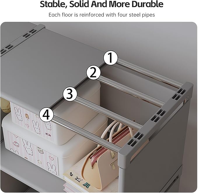 12-Compartment Storage Rack – Tool-Free Assembly, Suitable for bedrooms, Closets, and Small Spaces; a Great Helper for organizing Children's Clothes and Nurseries. (GREY-12)