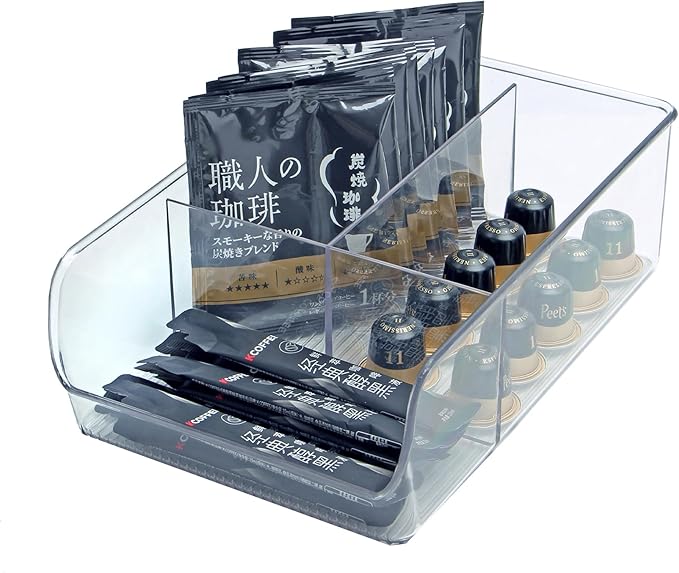 Azar Displays 556752-4PK Clear Storage Bin with Dividers Multi-Compartment Stackable Organizer for Kitchen Bathroom Pantry and Office BPA-Free Plastic (Pack of 4)