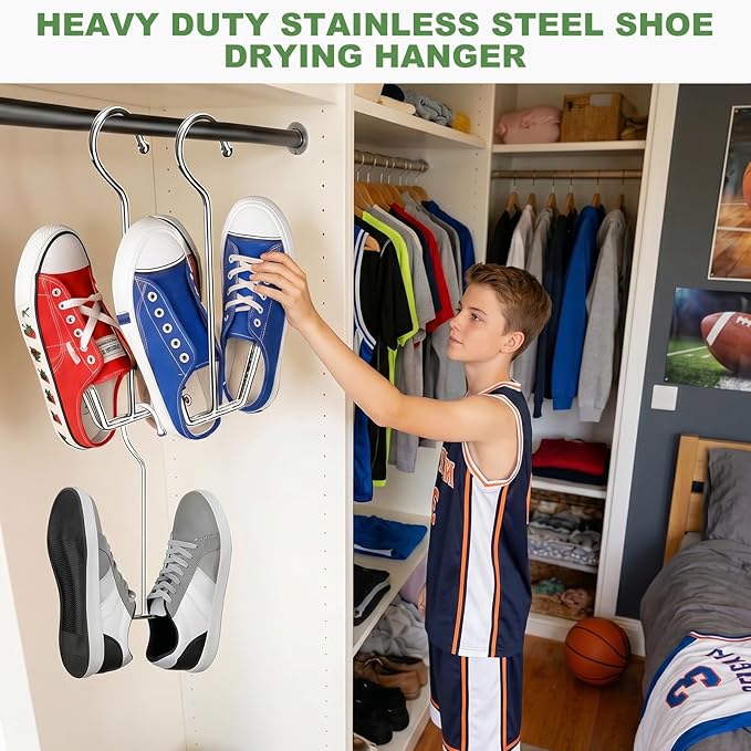 Shoe Drying Hanger 10 Pack, Stainless Steel Dryer Shoe Rack, Hanging Shoe Organizer for Slippers, Sneakers, Boots, Towels, Hat, Space Saving Shoe Rack for Bathroom, Balcony