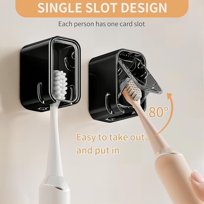 Wall Mounted Toothbrush Holders for Bathroom, Strong Self Adhesive Tooth Brush Holder with Cover, Toothbrush Heads Organizer for Family, 4 Pcs