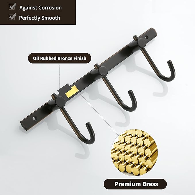 WINCASE Bronze Towel Hooks, Bathroom Rail Hook Rack Wall Mounted, Antique Oil Rubbed Brass Cloth Coat Rack with 3 Hooks Farmhouse