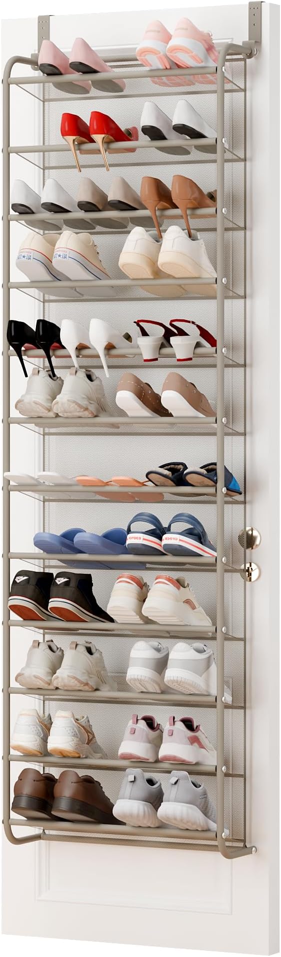 Whitmor 36 Pair Over The Door Shoe Organizer, 12 Tier Hanging Shoe Organizer, Heavy Duty Metal & Mesh Shoe Holder, Hanging Shoe Rack for Closet Organizer & Storage, 74" L x 21.7" W x 7.5" H, Mocha