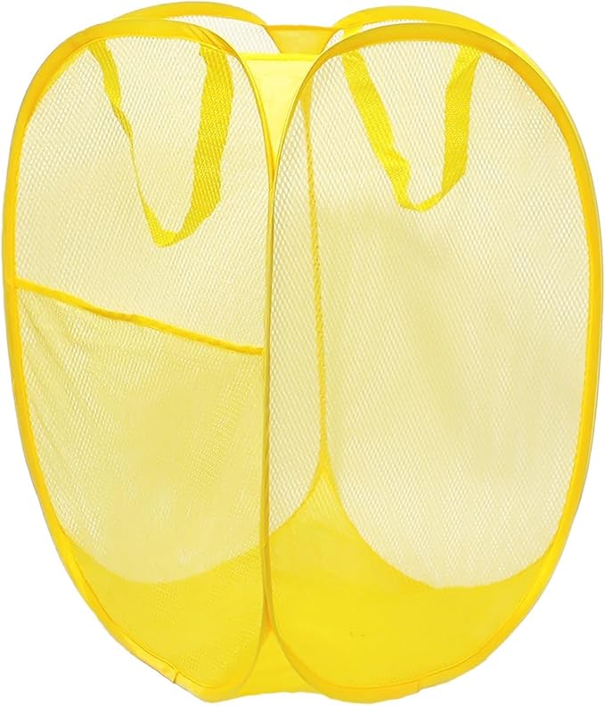 Pop up hamper, the upgraded laundry basket with breathable side pocket mesh. Ideal for room, apartment, dormitory, travel, business trip & kids storage (1,yellow)