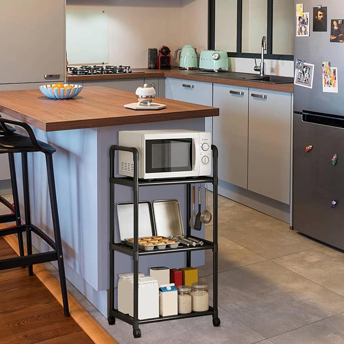3-Tier Storage Rack Black Metal Shelves Shelf Storage Shelving Shelf Rack for Microwave Cookware Organizer Kitchen Storages Rack for Living Room Office Bathroom Garage Storage Shelves Gifts for Women
